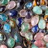 1Pc, Natural Crystal Agate Faceted Irregular Link Connector 23*18mm Zinc Alloy Wrapped Double Ring Stone Charm For Handmade Jewelry Craft Supplies