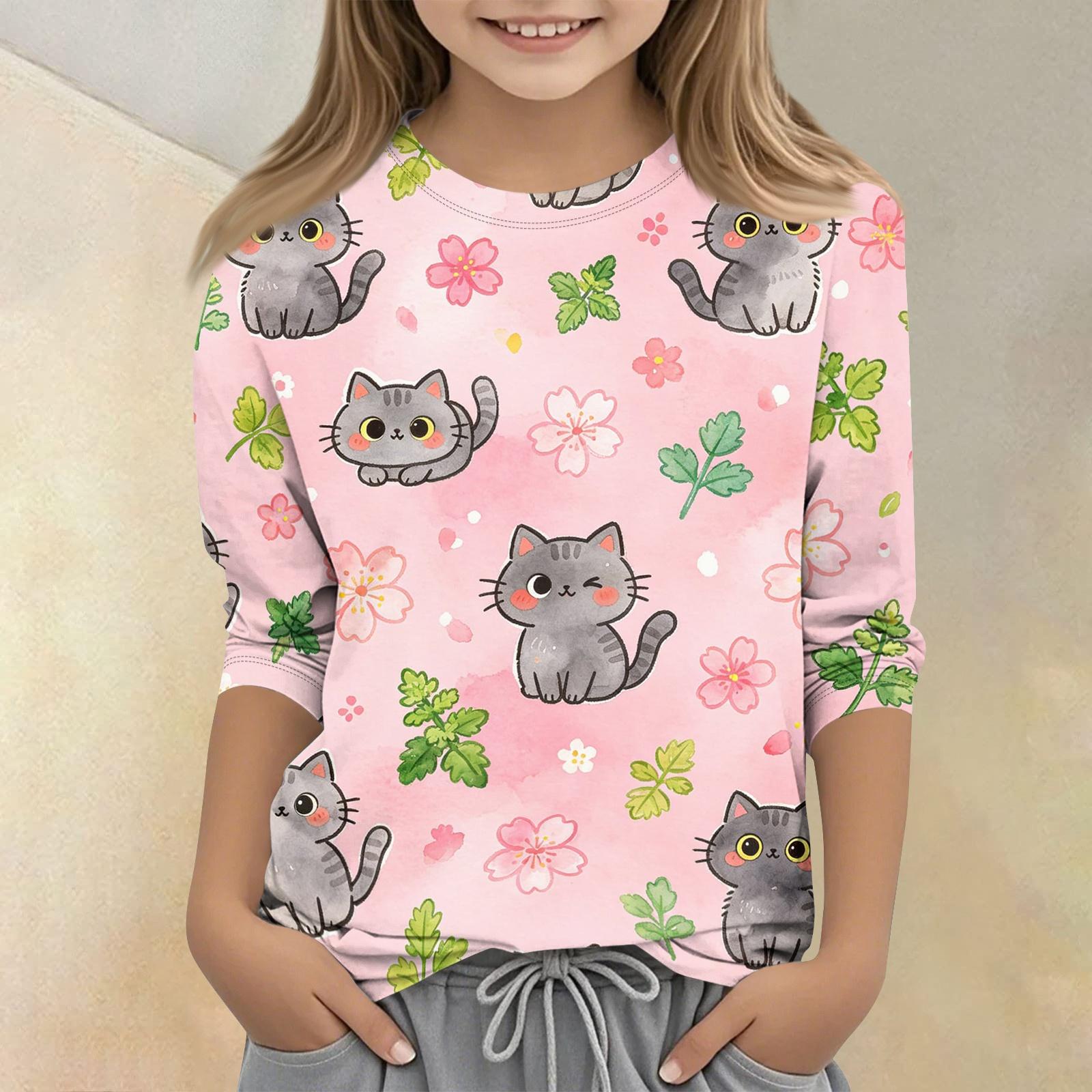 

Kids Animal Print Crew Neck Three Quarter Sleeve Casual T Shirt Soft Comfortable Fit Lightweight Fabric Suitable for Everyday Wear 150 розовый