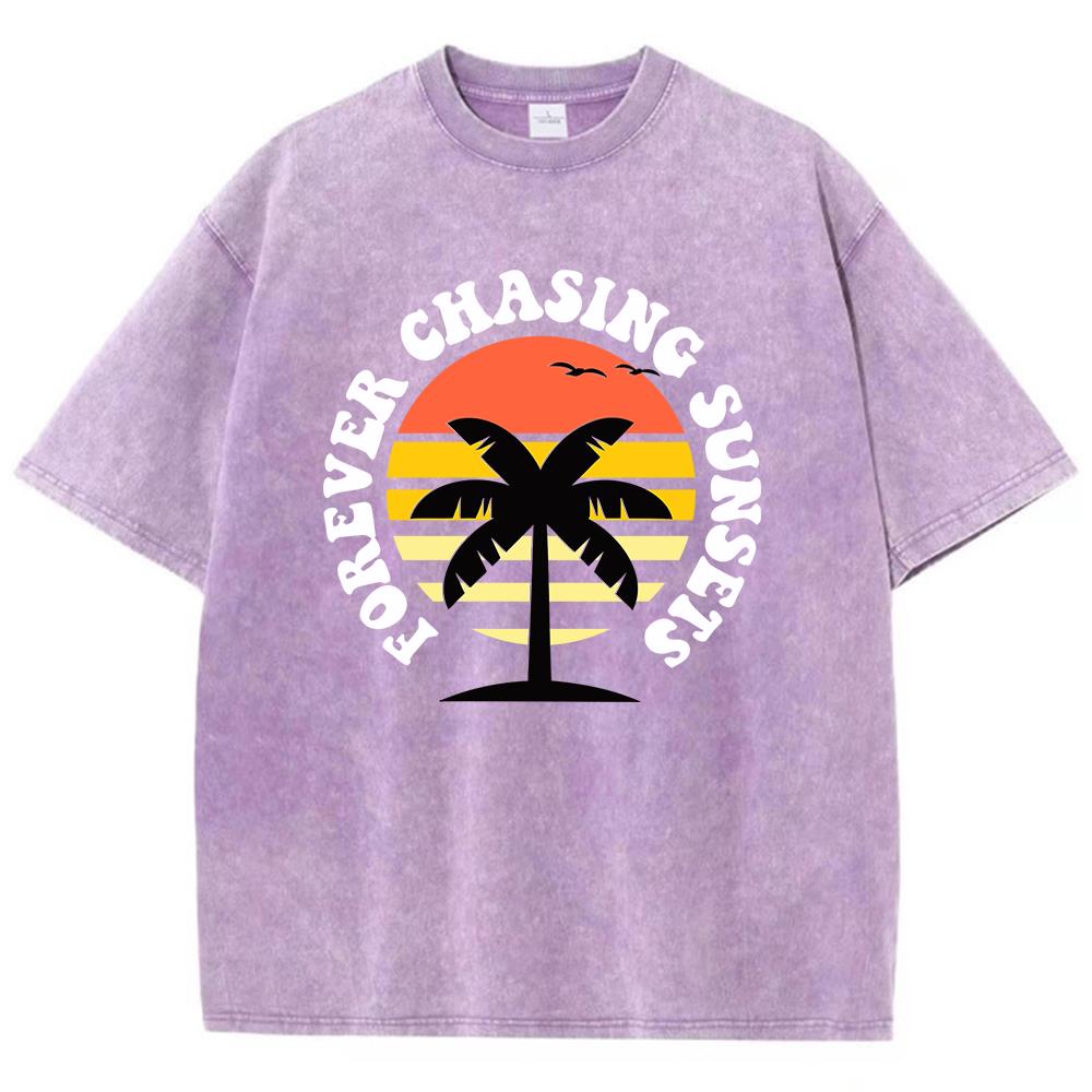 

Принт «Вечно в погоне за закатами» Мужские футболки Графичная крутая футболка Высококачественная футболка оверсайз Комфортная мягкая с коротким рукавом XL фиолетовый