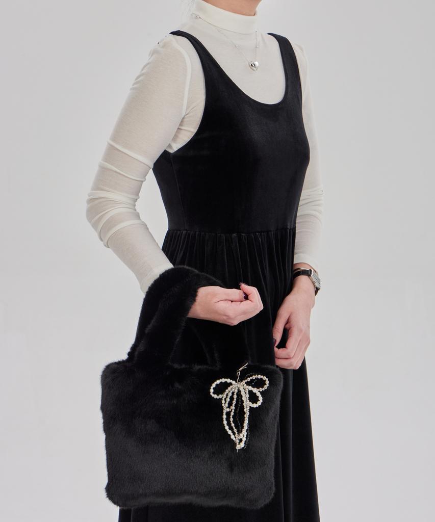 Maia Velvet Flower Dress - Black (Tencel T-Shirt Set)