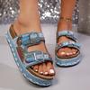 Fashion Rhinestone Platform Cool Mopping Women's Fashion Round Toe Open Toe Metal Buckle Anti-slip Wear-resistant Flats