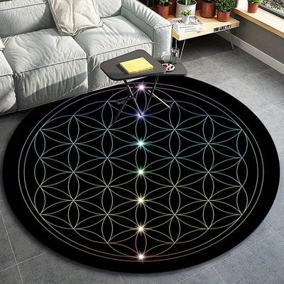 1pc Retro The Flower Of Life (7) Pattern Round Floor Mat, Non-slip for Living Room Bedroom Chair Carpets Home Decor Gifts, Home Decor Room D
