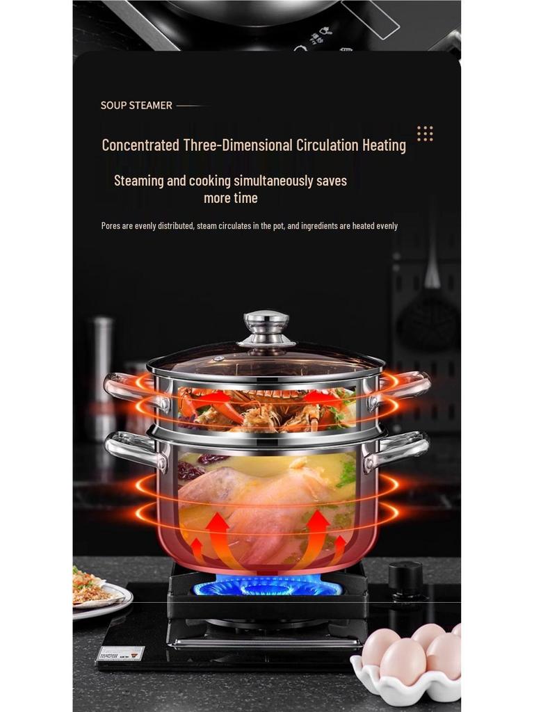 2025 Three-Layer 316 Stainless Steel Steamer & Soup Pot for Induction & Gas Stoves