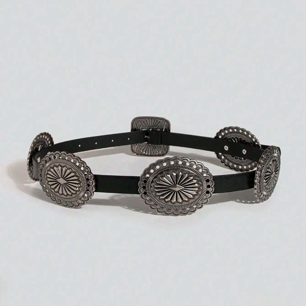 Wide Bohemian Style Belts Y2K Ethnic Style Waistband Vintage Metal Carved Belts Dress Decoration