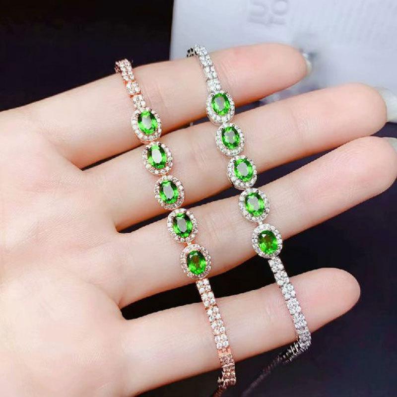 Wjg Pretty Women's Purple/Gold/Green 585 Oval Emerald Bracelet, Shiny Inlaid Zircon Bracelet Jewelry.