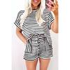 QICED Women's Fashion Casual O-Neck Short Sleeve  Pants Suits