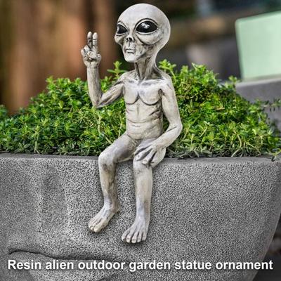 Figurka mimozemšťana Sedící Létající talíř Muž Pryskyřičná soška Model Socha Ornament Hračka Domov Kancelář Stolní Vnitřní Venkovní Zahradní Dekorace