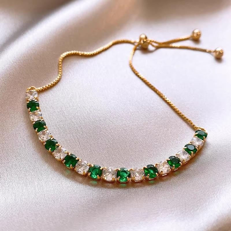 

Ретро легкий роскошный изумрудный браслет-подвеска для женщин, полный бриллиант, теннисная веревка, ниша, изысканные ювелирные изделия высокого класса с микро-инкрустацией