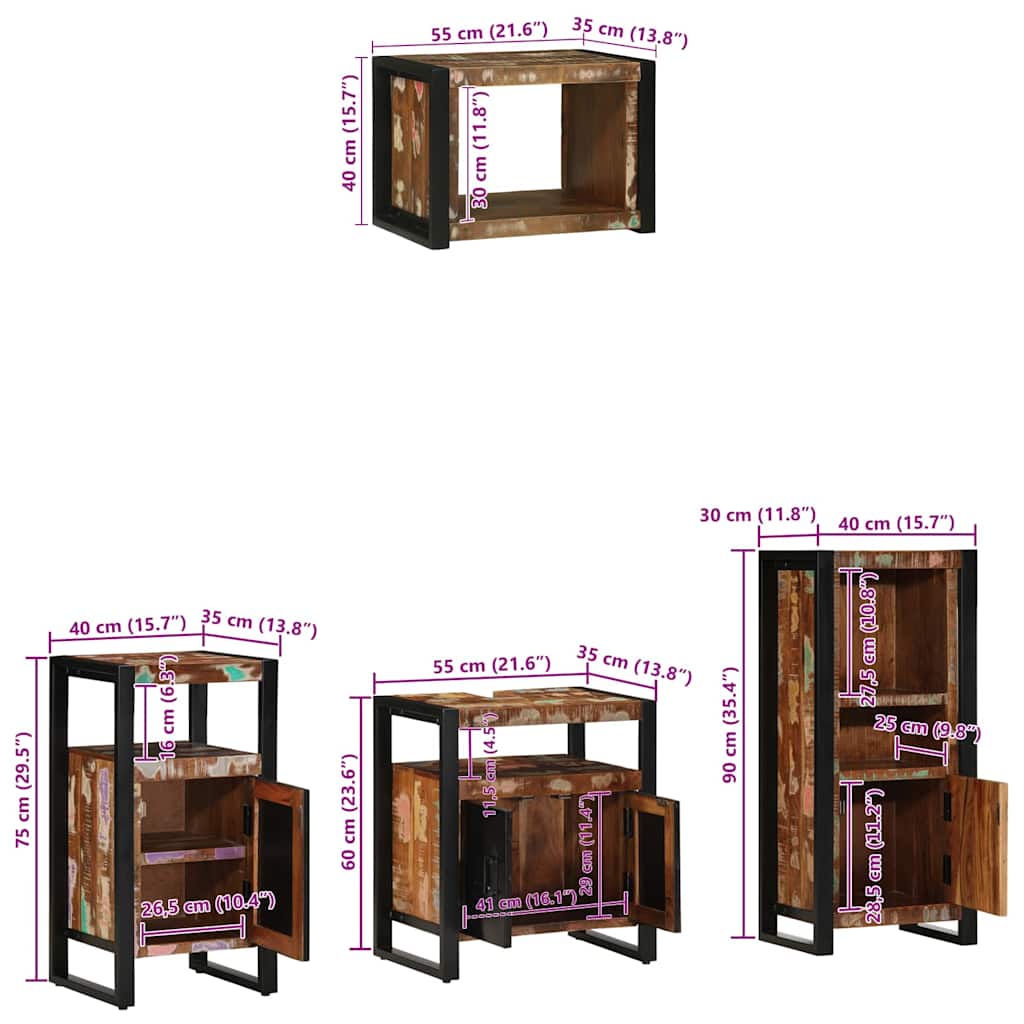 Bathroom Furniture Set with Shelf 4 pcs Solid Upcycled Wood