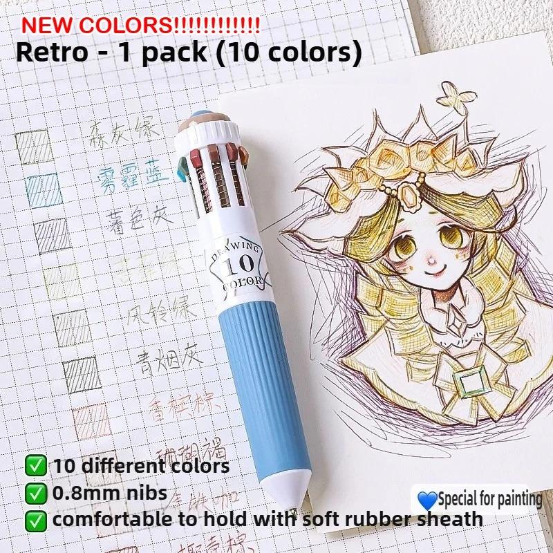 LANGUO 146/10 Colors Ballpoint Pen 0.8mm Cartoon Soft Grip Press for Drawing Multicolor Writing Pen Office School Supplies