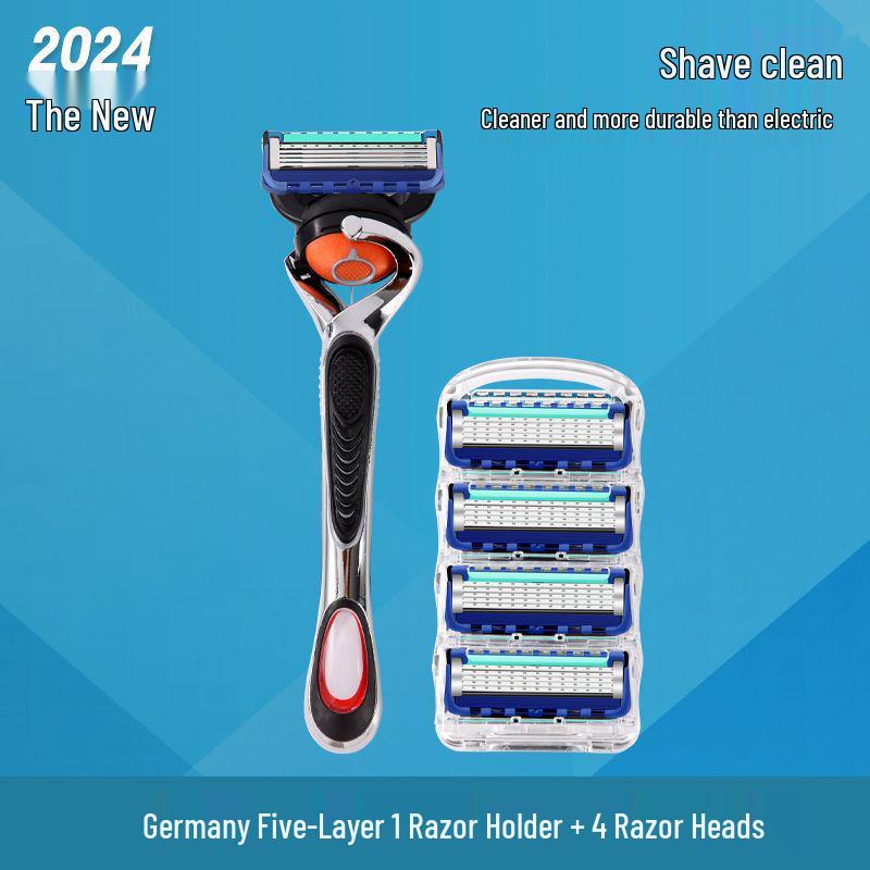 Universal Manual Razor with Five-Layer Blade and Metal Holder for Face and Beard Shaving
