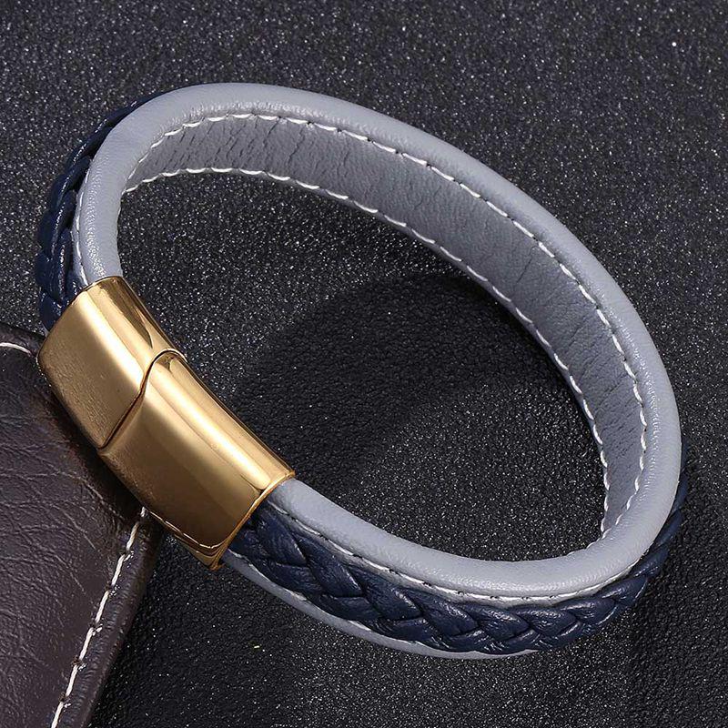 NOUVEAU Bijoux Homme Bracelet en Cuir Tressé Couleur Or Acier Inoxydable Joncs Bijoux Cadeau