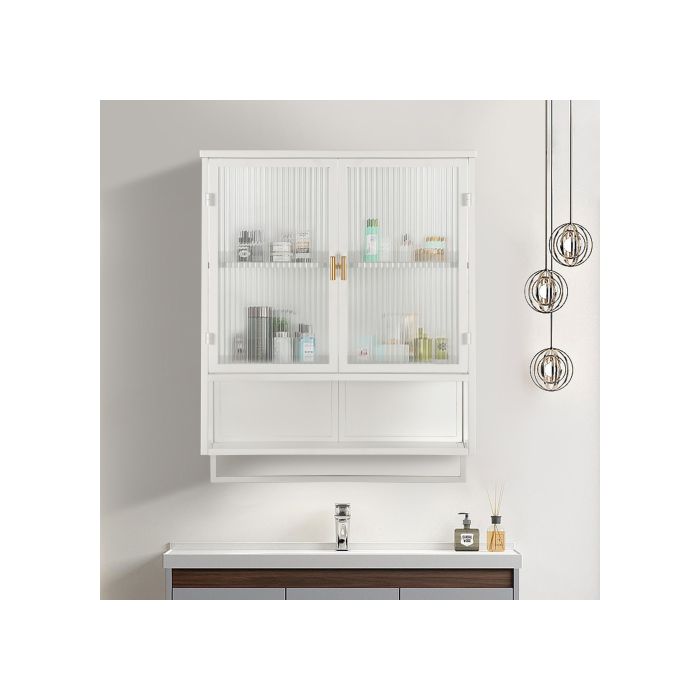 Armoire Murale - MUVOE - 60 Cm - Double Porte Vitrée - Métal - Blanc