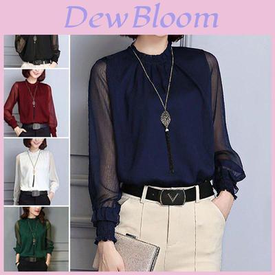 Womens Spring Chiffon Shirt With Lace Vneck And Long Sleeves For Casual Daily Wear