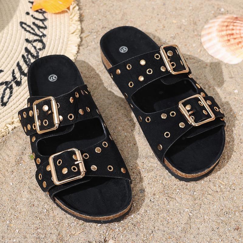 Fashion Summer 2025 Riveted Roman Sandals and Slippers Casual Beach Shoes Double Buckle