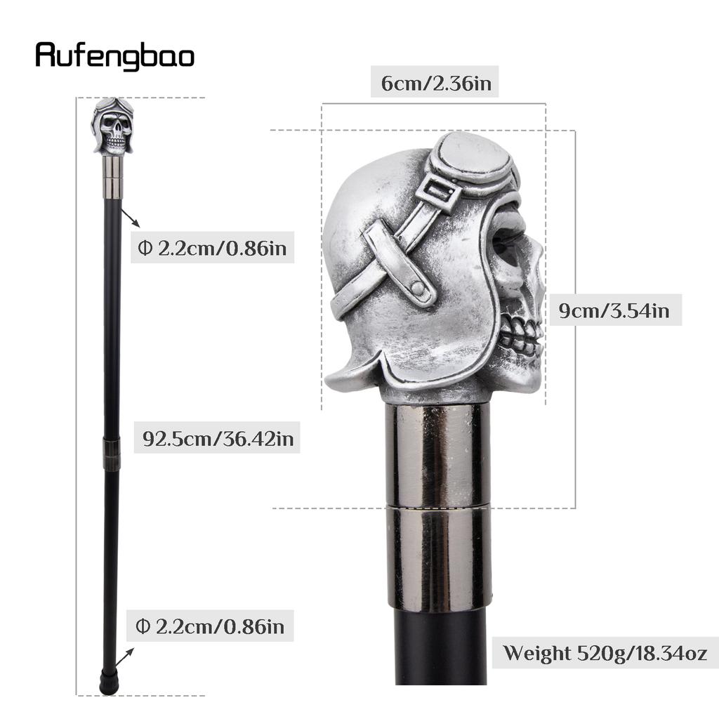 Silver Resin Skull Head Walking Cane Fashion Decorative Steel Walking Stick Gentleman Elegant Cosplay Cane Knob Crosier 92cm