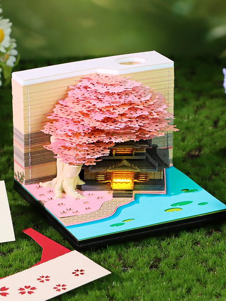 Time Piece Calendar 2026 3D Memo Pads Calendar with Led Light 3D Art Calendar Paper Carving Art Memo Pad Notepad for Home Decor