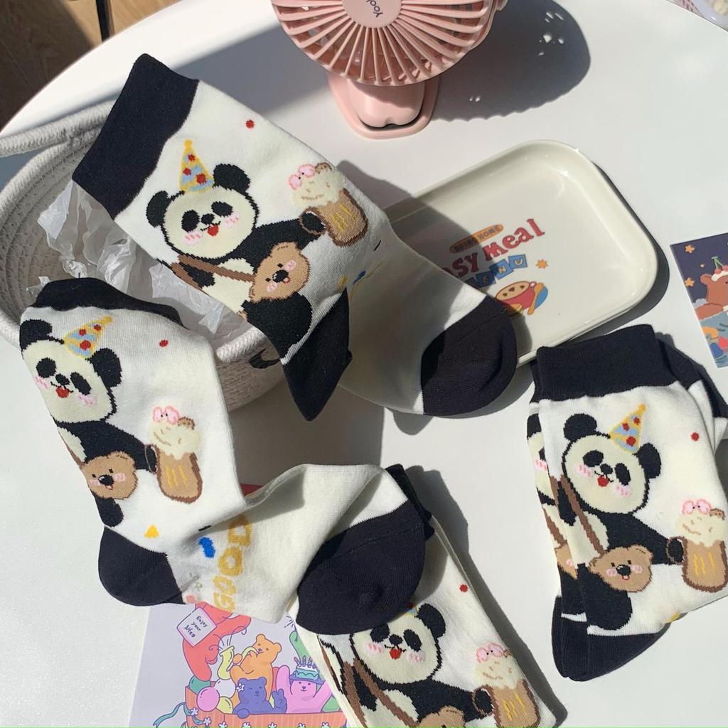 Panda Illustration Socks Female Cute Tube Socks Spring Cartoon Sweet Cotton Socks Tide Stockings
