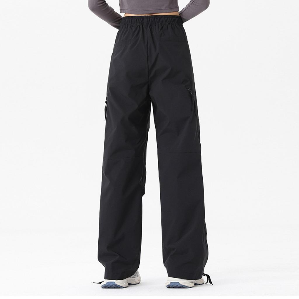 Ladies' Fashion Solid Color High Waist Pocket Drawstring Pants