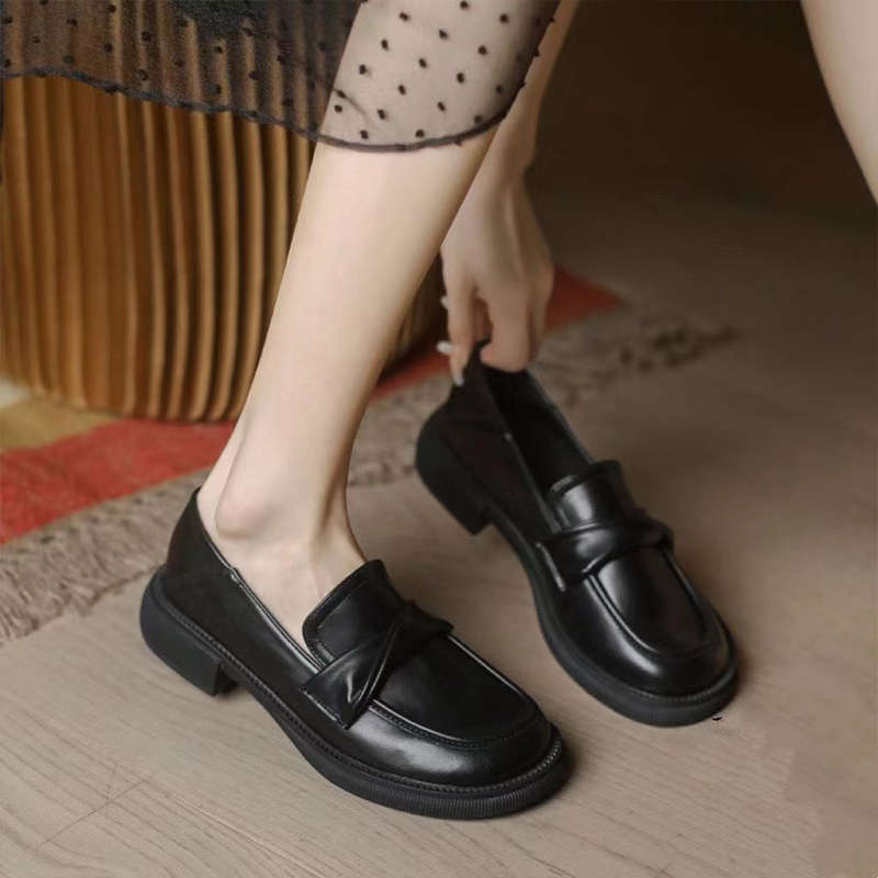 Black British Style Small Leather Shoes for Women's Spring and Summer New Soft Leather Soft Sole Single Shoes