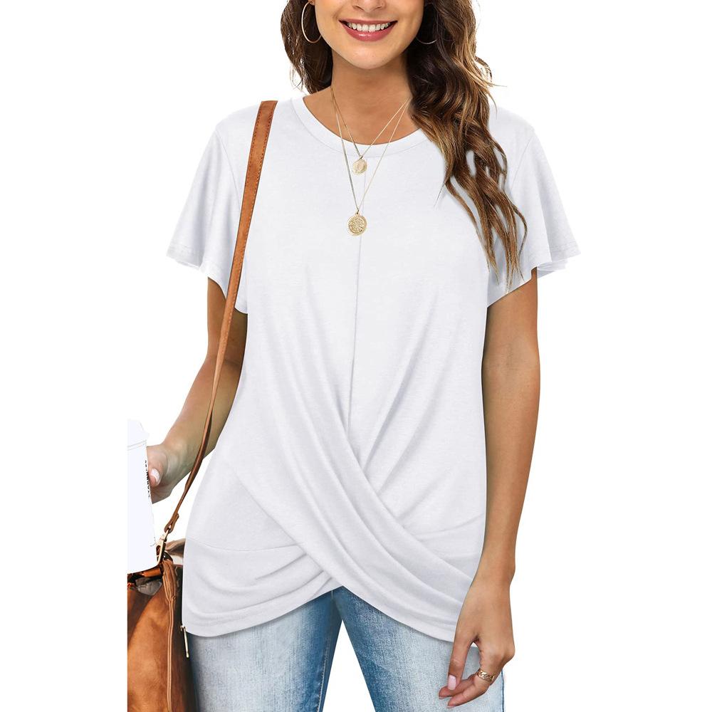 

Plus Size T-shirt Solid Color Fashion Women Kink Short Sleeve Round Collar