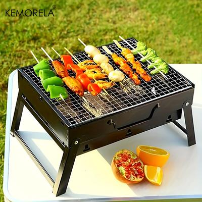 Přenosný gril na dřevěné uhlí z nerezové oceli, malá mini sada BBQ nářadí pro venkovní vaření, kempování, piknik, pláž, přenosný BBQ