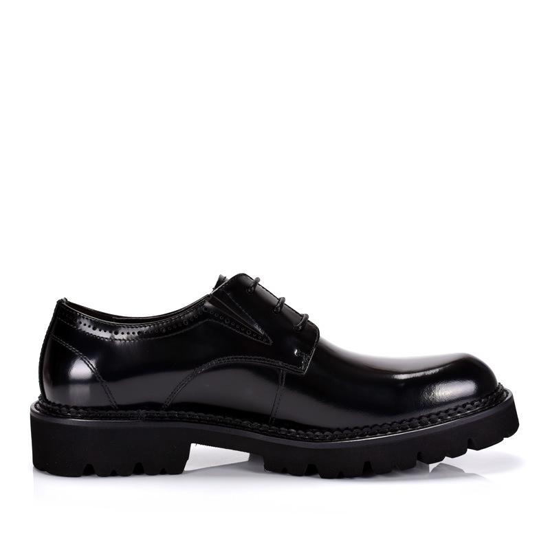 Men's British Style Patent Leather Derby Shoes - Formal Lace-up with Thick Sole & Round Toe