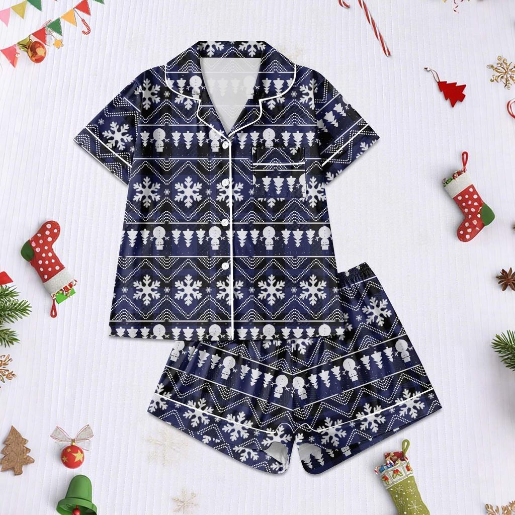 Women's Pajamas Fashion Two-Piece Shirt Shorts Set Soft Holiday Casual Clothing Set