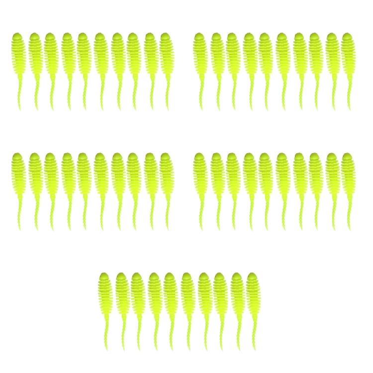 50 шт. Искусственные силиконовые приманки-шелкопряды для ловли озерной форели, набор мягких червей-приманок, набор приманок для рыбалки жёлтый