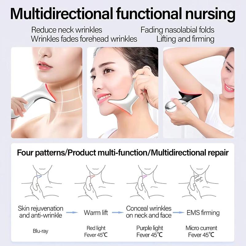 Neck Face Beauty Device EMS 3 Colors LED Photon Therapy Skin Tighten Reduce Double Chin Anti Wrinkle Massager Face Lifting Tool