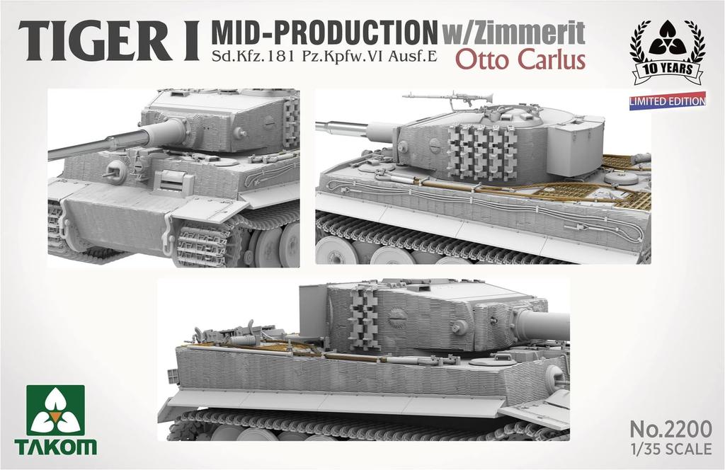 Takom Tiger 1 Zimmerit Coating Otto Carius Plastic Model TKO2200 1/35 Sd.Kfz.181 Pz.Kpfw.VI Mid-Type