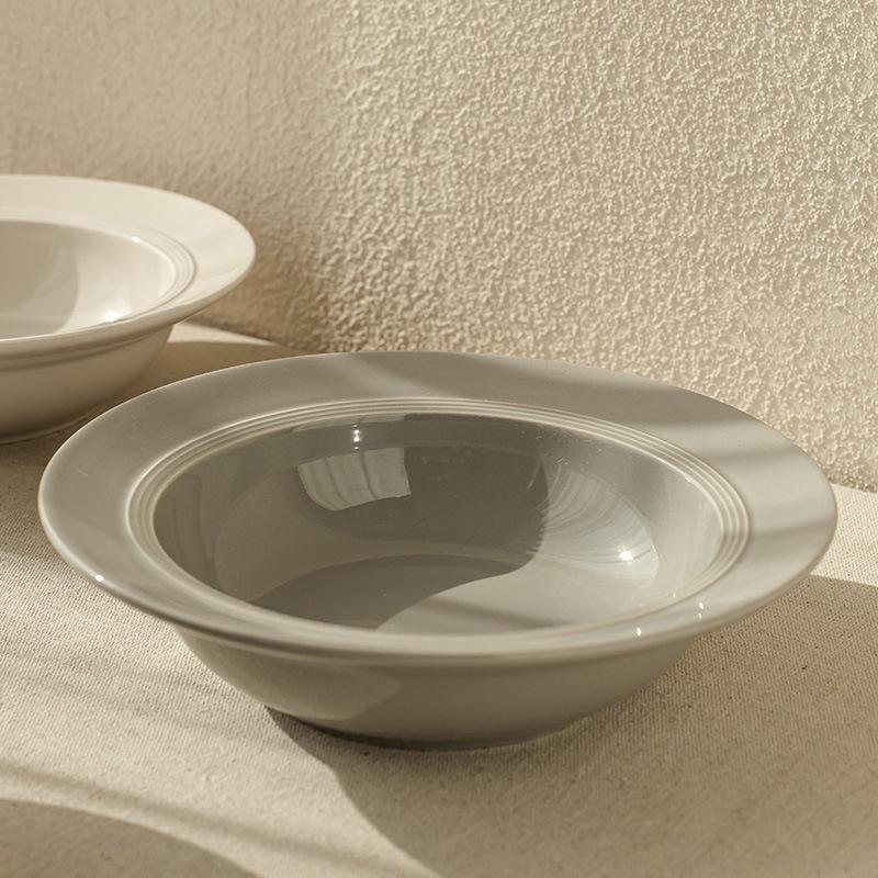 Solid Color Ceramic Straw Hat Bowl Nordic Style Restaurant Steak Pasta Bowl Round Simple Fruit Dessert Bowl Household Tableware