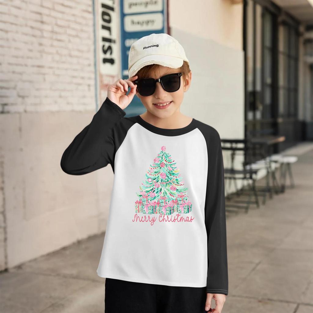 Kids' Fashionable Comfortable Christmas Print Neck Pullover Long Sleeve Top