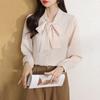 Women Shirt Lace-up Bowknot Collar Long Sleeve Casual Shirt Solid Color Loose Fit Chiffon Shirt Tops Daily Wear
