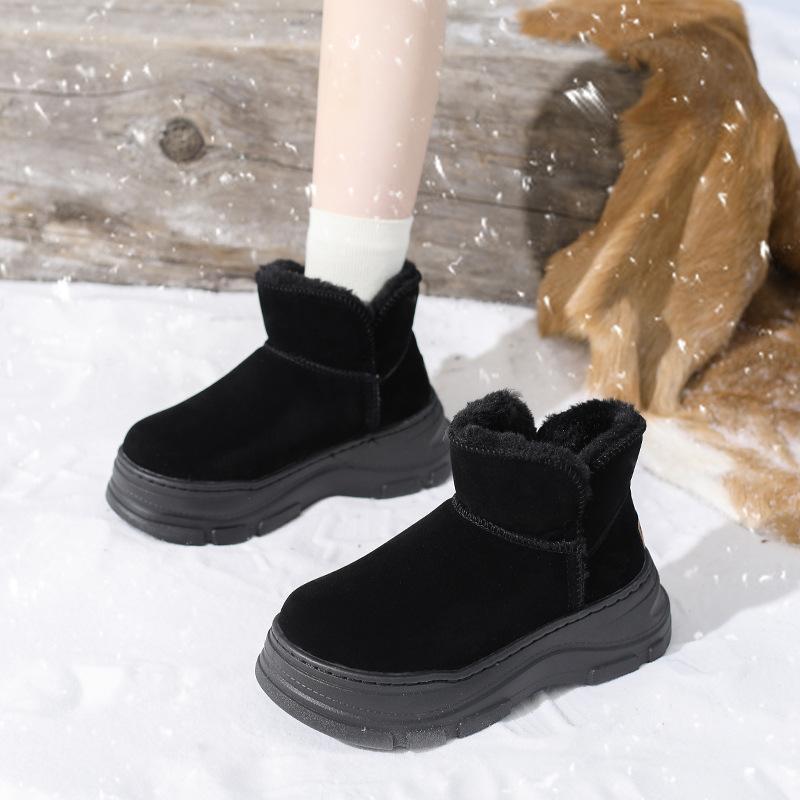 Neue großformatige Kurzschaft-Baumwollschuhe und Damen-Schneestiefel mit dicker Sohle und runder Zehenpartie