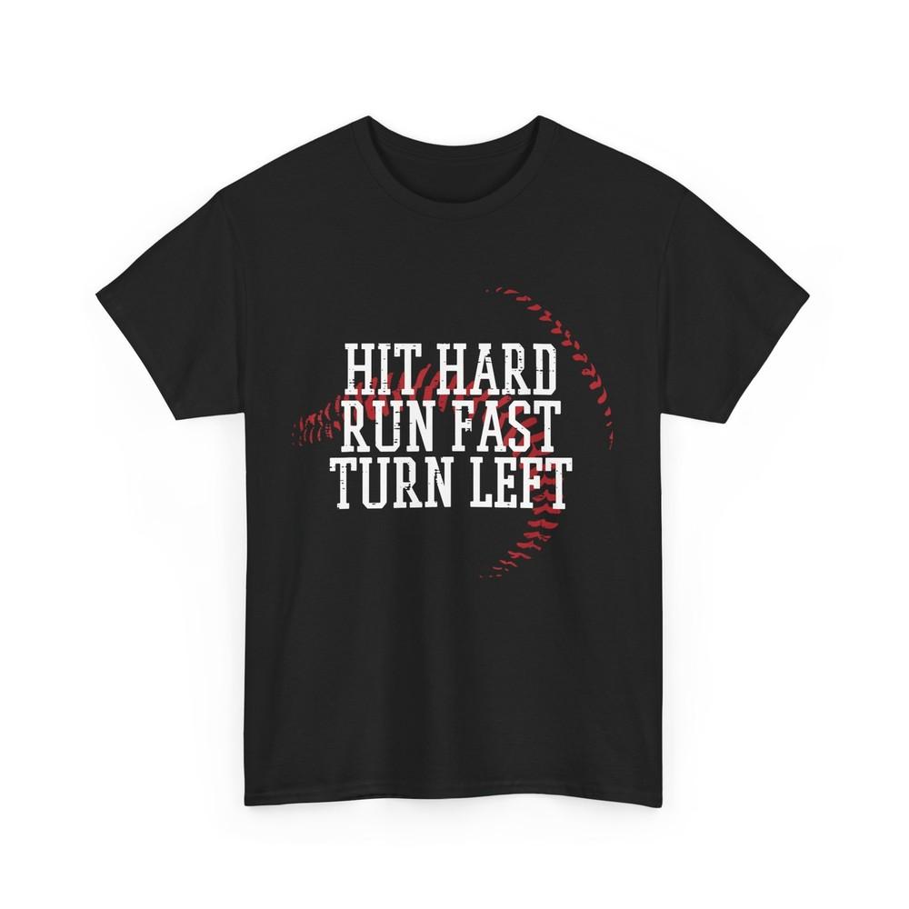 

Футболка Hit Hard Run Fast Turn Left, для любителей бейсбола, женская, мужская 2XL