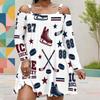 Women Plus Size Cold Shoulder Long Sleeve Surf Printed White Dress