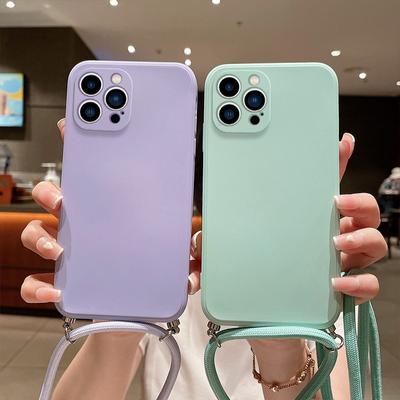 Liquid Silicone Case With Lanyard for iPhone 16 Pro 15 Pro Max 14 13 12 11 Pro Max XR XS 8 7 Camera Protective Back Cover