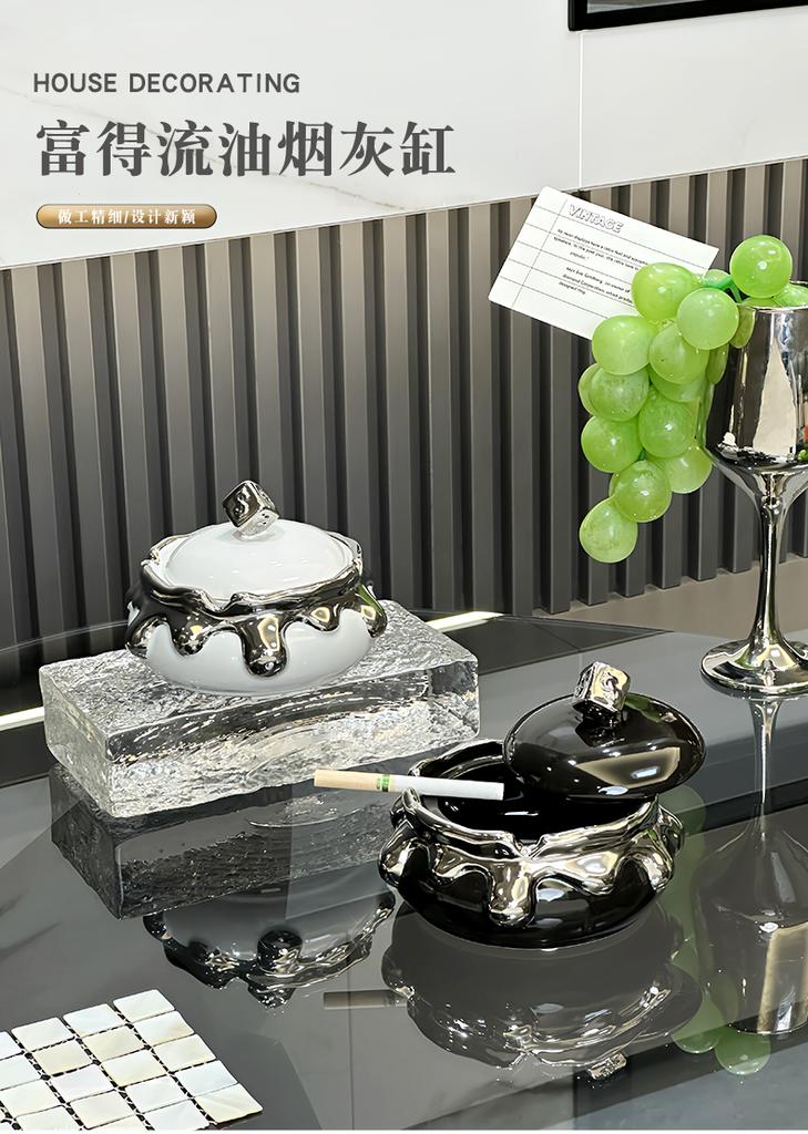 BRLight Luxury Ashtray Living Room with Lid Anti Fly Ash Ceramic Cigar Ashtray Decoration Chinese Home Decoration Art Friend GiftEY