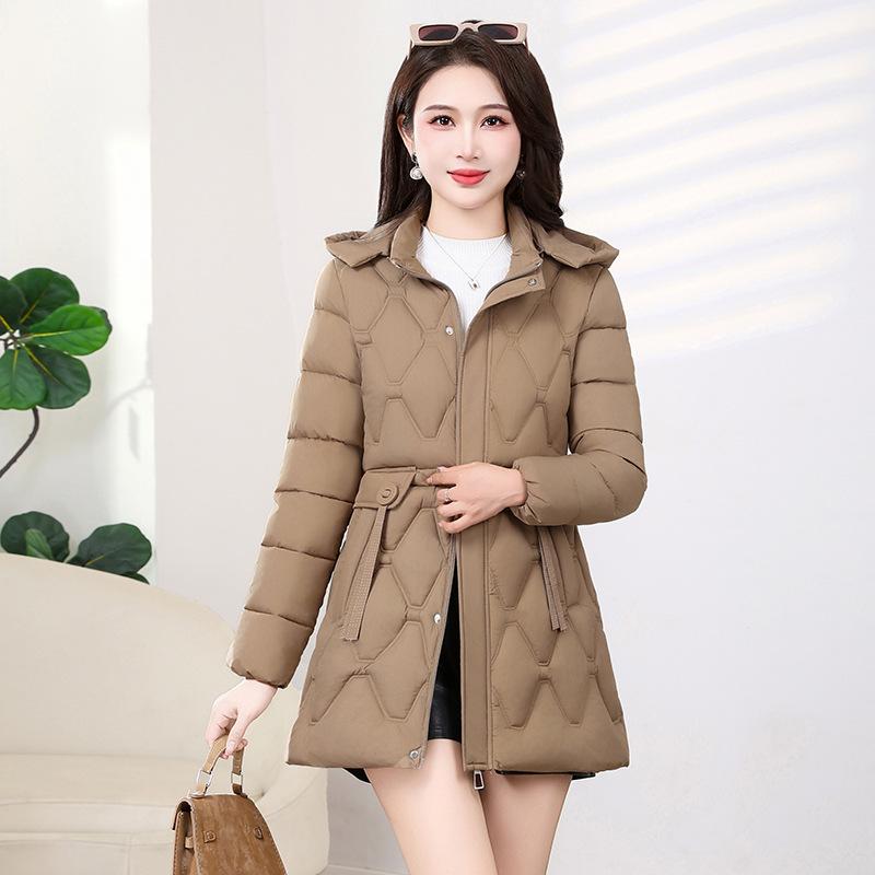 Long down cotton-padded clothes for women's new cold-proof and warm cotton-padded clothes, slim-fitting hooded cotton-padded jacket.
