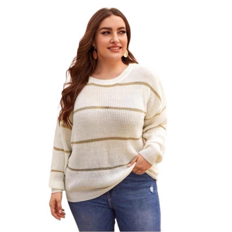 Large size women's sweater autumn and winter European and American knitted sweater women's sequins elegant wind extra large size