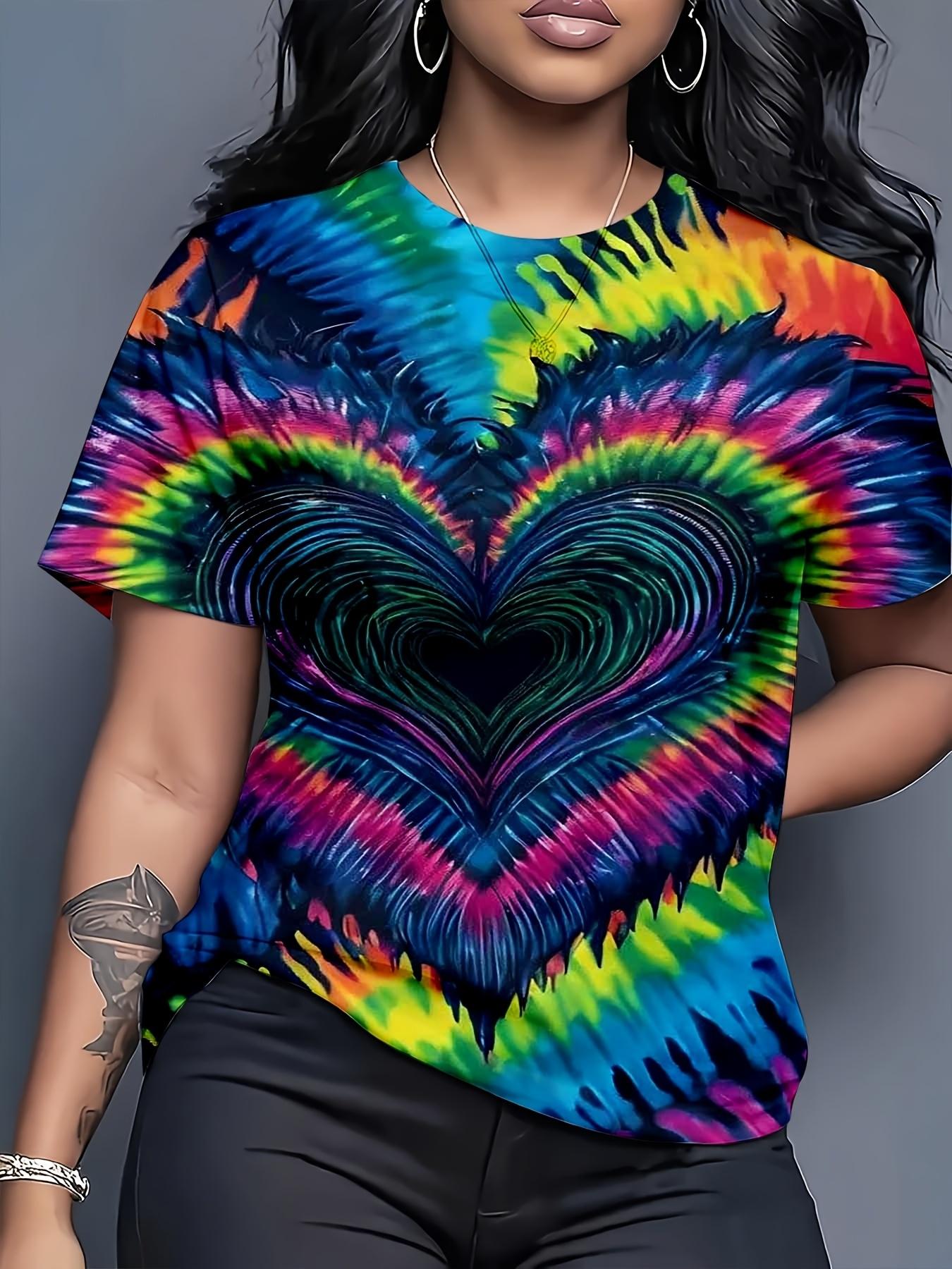 

Women s Round Neck Short Sleeve T-Shirt with Multi-Color Tie-Dye Heart Print - Casual Summer Blouse Top Suitable for Daily Wear. Music Festivals ; Lay S дубильная кора