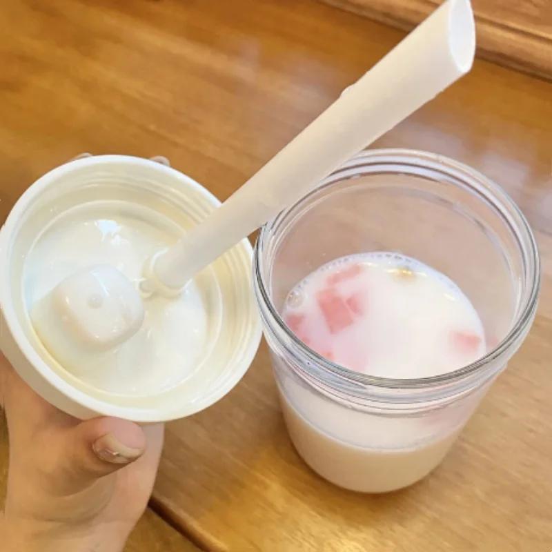 500/850ml Large Capacity Water Bottles Milk Juice Glass Cup with Lid Straw Bubble Tea Coffee Cups Drinkware Transparent