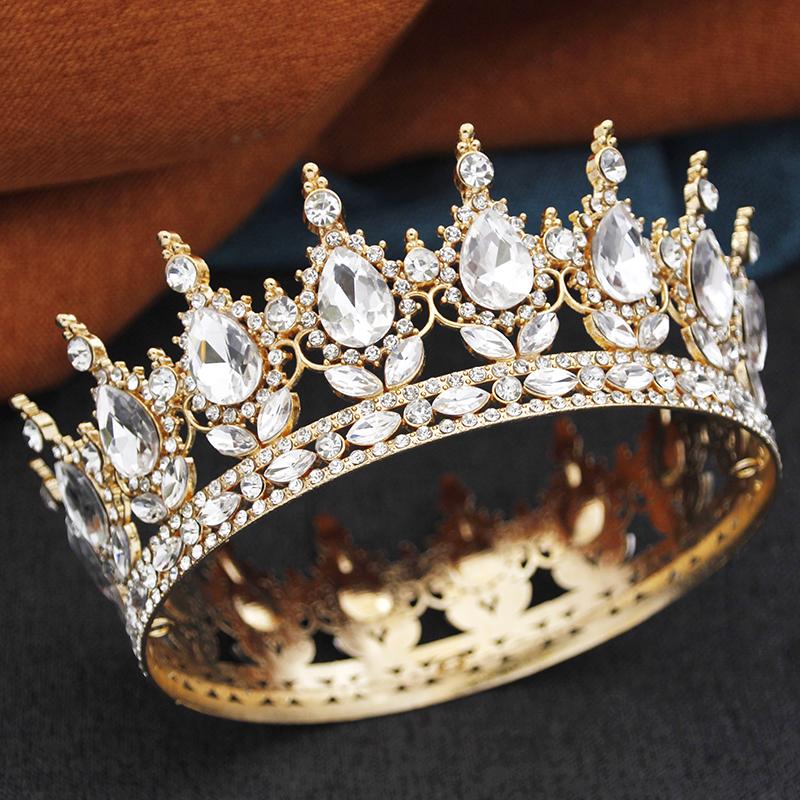 Baroque Queen King Tiaras and Crowns for Women Wedding Party Full Round Diadem Bridal Crown Hair Jewelry Birthday Gifts