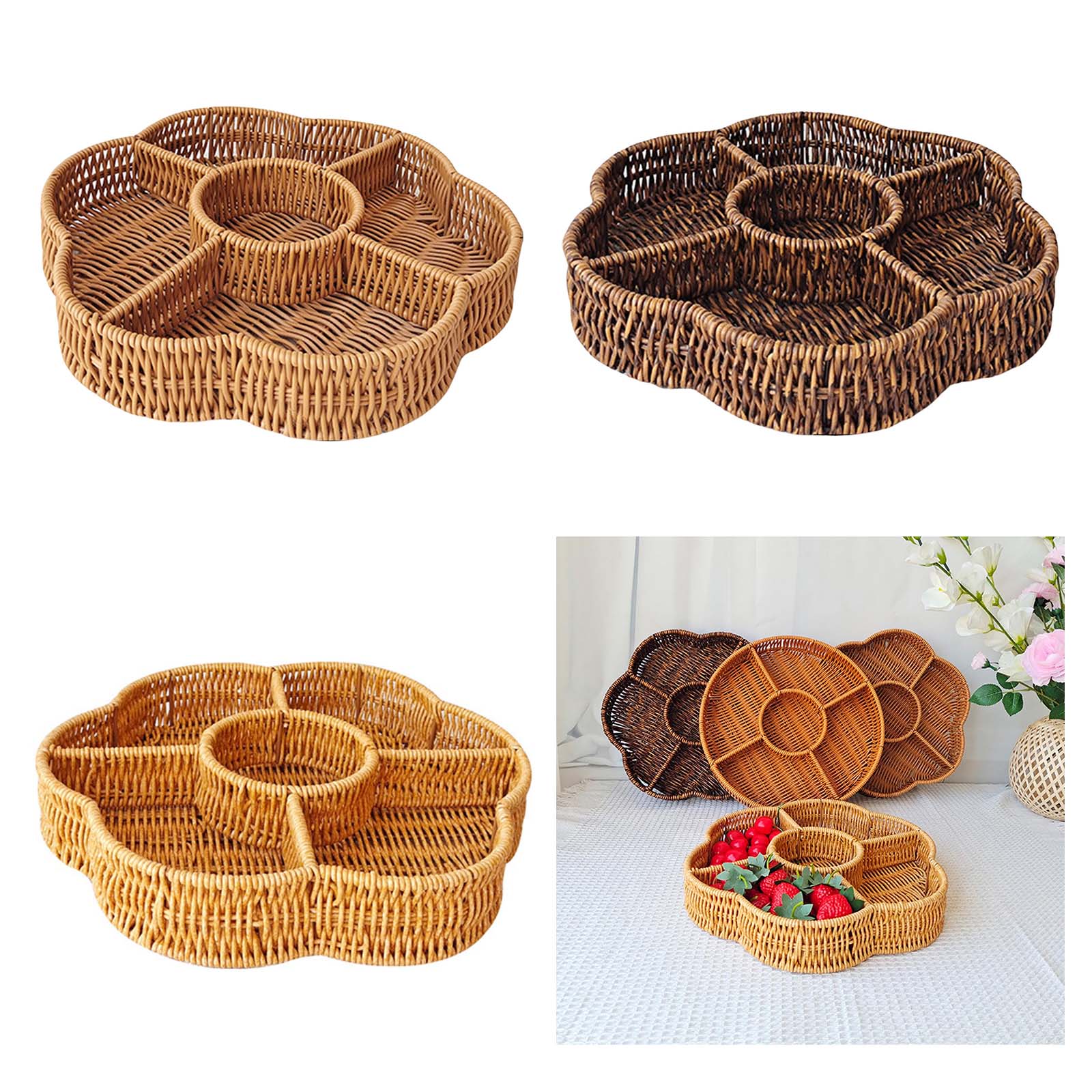 Imitation Rattan Serving Display Tray Eco Friendly Imitation Rattan Baskets Tray for Stylish Food Serving and Storage