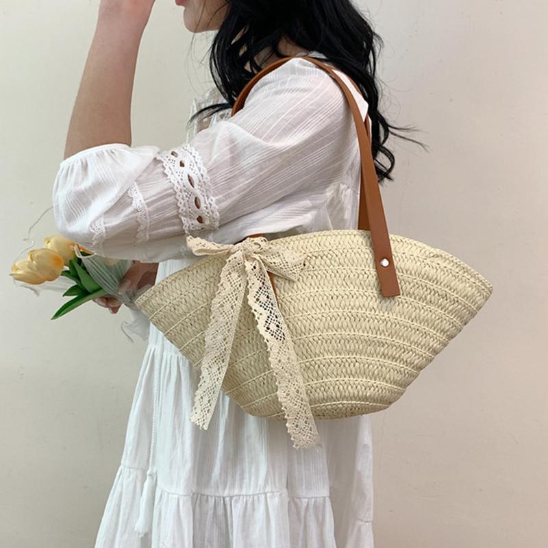 Women Braided Basket Clutches Bag Large Straw Portable Shoulder Bag Summer Beach Purses Shopper Satchel