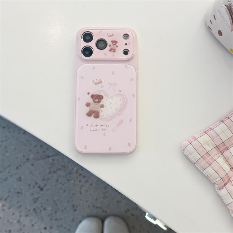 Cute Pink Heart Bear Phone Case For iPhone 17 16 15 Pro Max Sweet Strawberry Dessert Cartoon Aesthetic Shockproof Cover