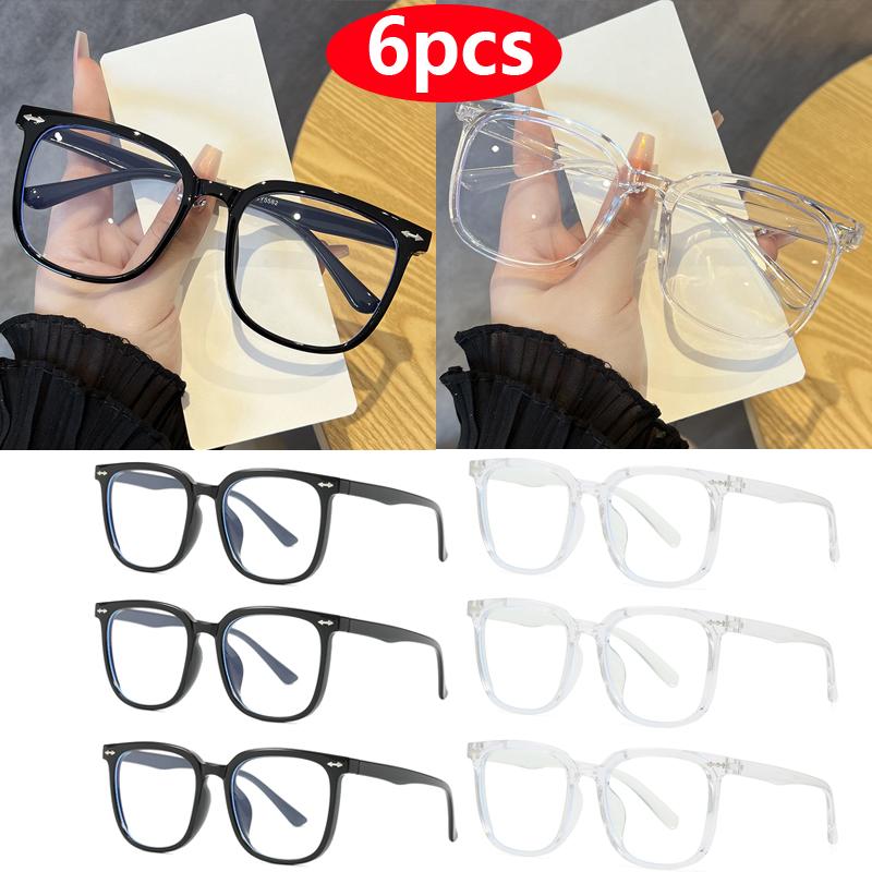 6pcs Square Myopia Glasses Frame Women Men New Oversized Brand Eyeglasses Frames Anti Blue Light Glasses