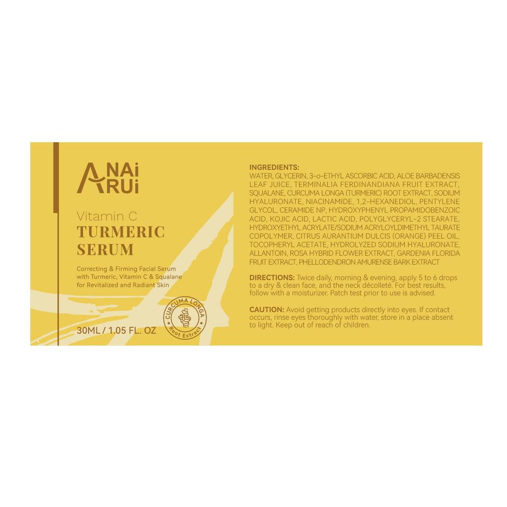 ANAiRUi Turmeric & Vitamin C Face Serum, Antioxidant Brightening Anti-Aging Facial Serum for Dull Skin Fine Lines Wrinkle Moisturizing Care 30ml