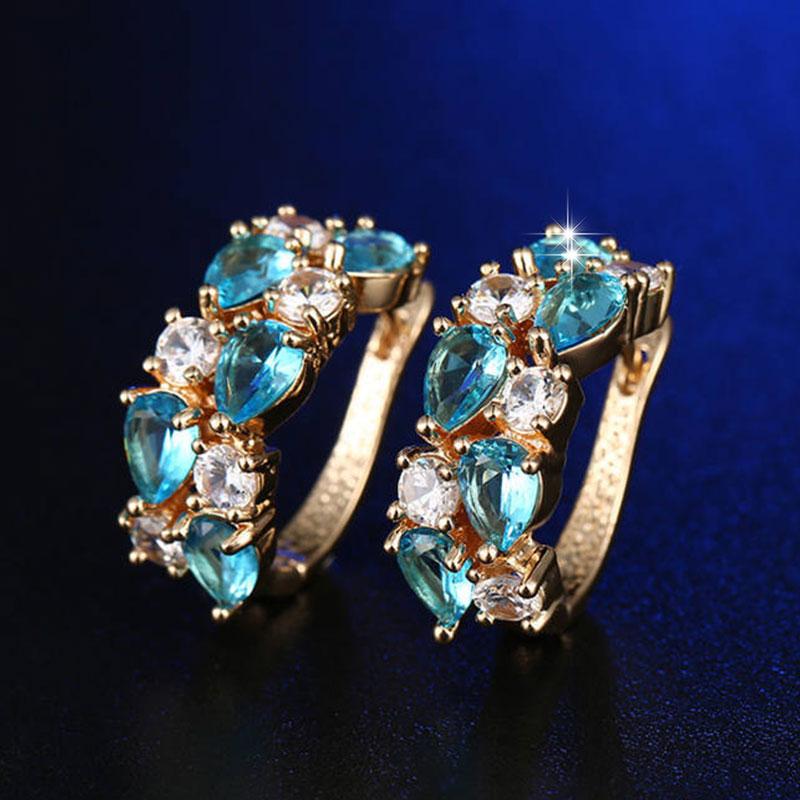 Ohrringe für Damen Schmuck 14K Gold Plated Pendientes Mode Runder Kreis Mosaik Klare Zirkonia Zirkon Stecker DIY Ohrring Schmuck